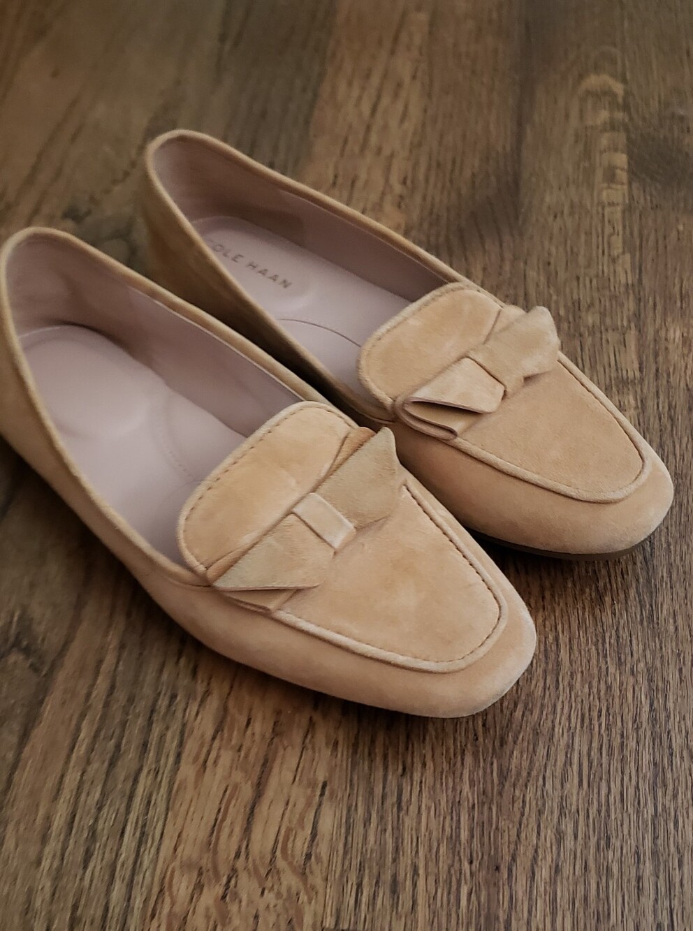 Cole Haan Beige Suede Bow-Accent Loafers
